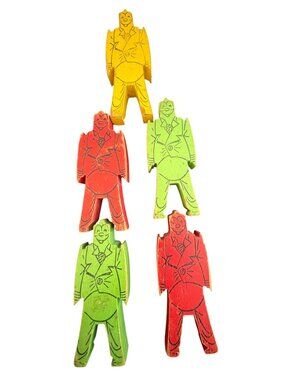 VTG Wooden Building Blocks 1940's Bill Ding Jr. Clown Vintage 5 Pieces